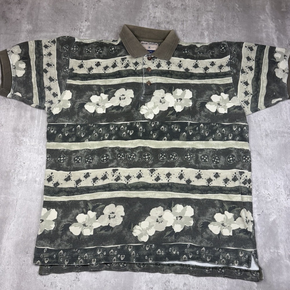 Vintage High Sierra Polo Shirt Mens Medium Short Sleeve Floral Y2K Golf Prep